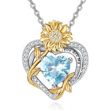 Sterling Sliver Birthstone Love Heart & Sunflower Pendant Necklace Engraved With You Are My Sunshine