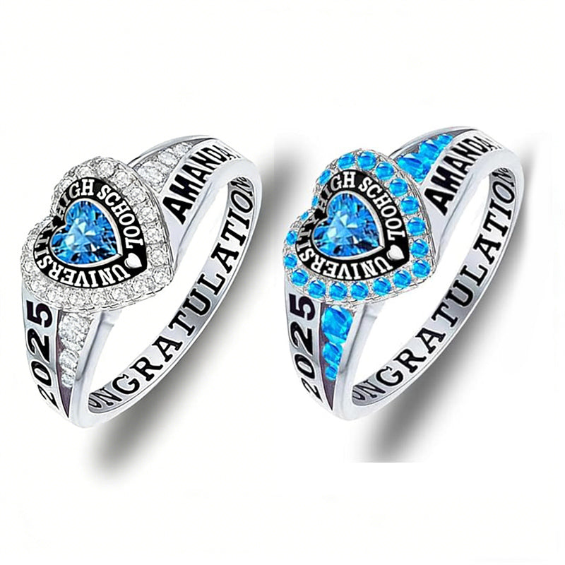 Copper Personalized Birthstone Engraved Class Rings for Women, College Senior High School Ring