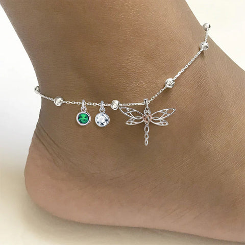 14K Gold Sterling Silver Birthstone Dragonfly Anklet Butterfly Anklet Irish Celtic Jewelry for Women