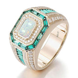 Sterling Silver 10K 14K 18K Gold Emerald Cut Gemstone Engagement Ring Wedding Anniversary Ring for Men