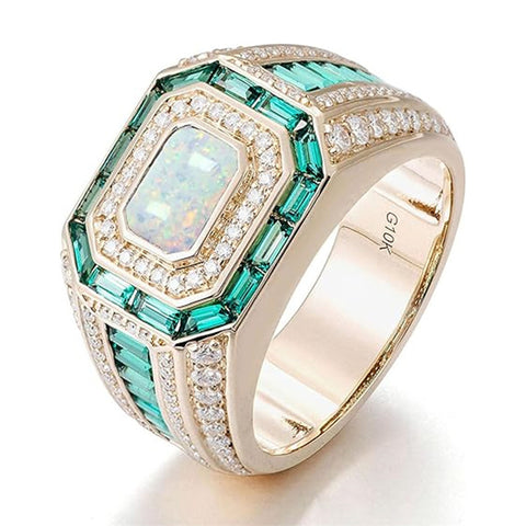 Sterling Silver 10K 14K 18K Gold Emerald Cut Gemstone Engagement Ring Wedding Anniversary Ring for Men