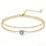 Sterling Silver Birthstone Double Layer Anklet for Beach Weddings, Summer Vacations & Pool Parties