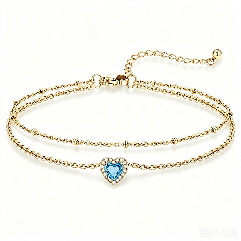 Sterling Silver Birthstone Double Layer Anklet for Beach Weddings, Summer Vacations & Pool Parties