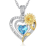 Sterling Silver Heart Birthstone Sunflower Pendant Necklace Engraved with I Love You Forever