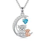 Sterling Silver Round Heart Birthstone Highland Cow Pendant Necklace Fluffy Cow Jewelry Gifts Birthday Christmas