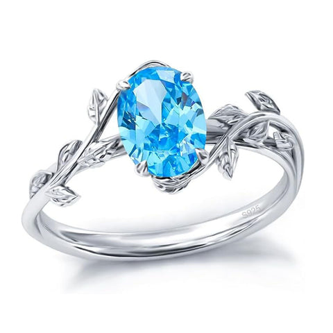 Sterling Silver  Oval Birthstone  Leaf Promise Ring for Her