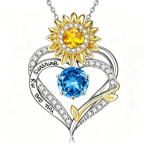 14K Gold Plated Birthstone Sunflower Pendant Necklace Anniversary Birthday Gifts for Women