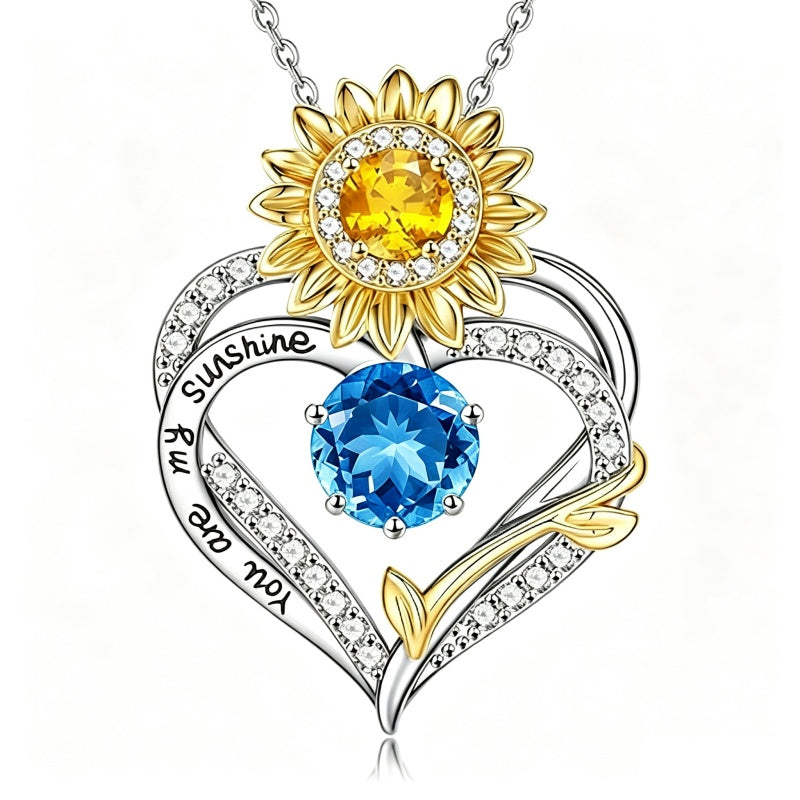 14K Gold Plated Birthstone Sunflower Pendant Necklace Anniversary Birthday Gifts for Women