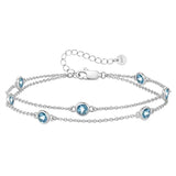 Sterling Silver Round Birthstone Double Layer Anklet