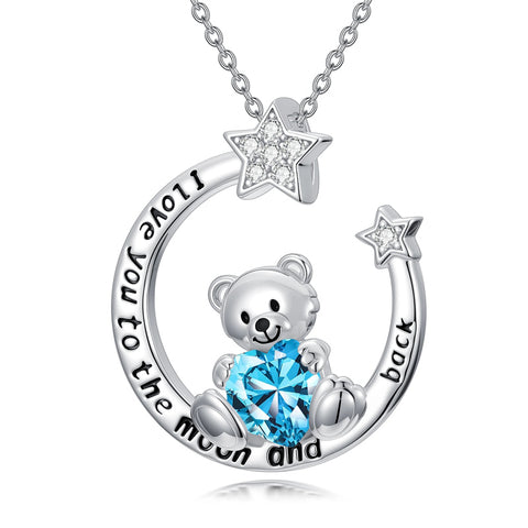 Sterling Silver Birthstone Teddy Bear Pendant Necklace