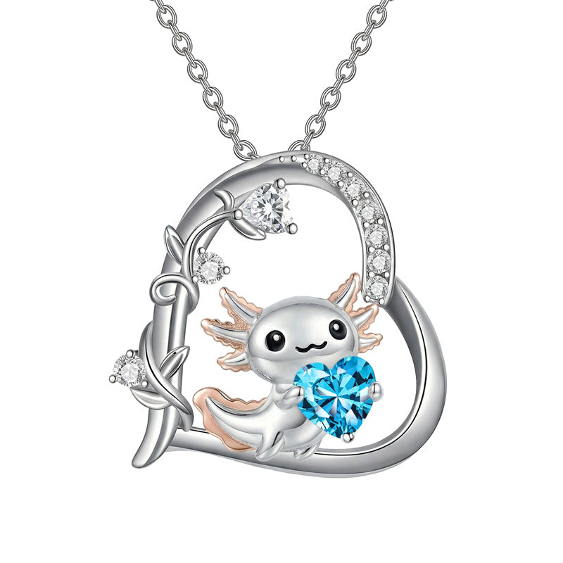 Sterling Silver Birthstone Axolotl Pendant Necklace Jewelry Gifts for Women