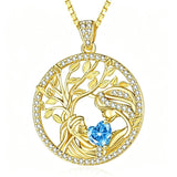 14K Gold Plated Birthstone Tree of Life Mother Child Necklace for Women