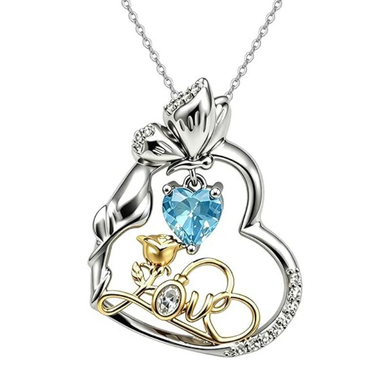 14K Gold Plated Birthstone Love Rose Pendant Necklace Anniversary Christmas Birthday Jewelry Gifts for Women
