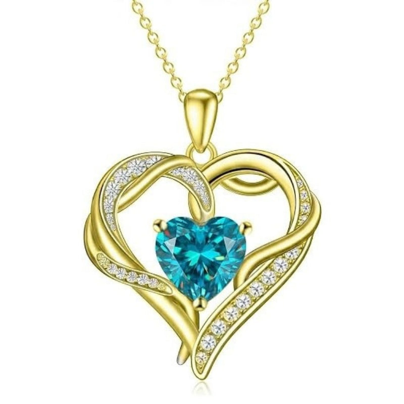 14K Gold  Plated 12 Months Birthstone Forever Love Heart Necklace Birthday Anniversary Wedding Gift
