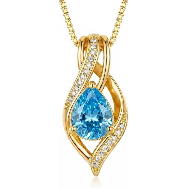 14K Gold Plated  Teardrop Birthstone Infinity Pendant Necklace for Women