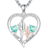 Sterling Silver Birthstone Father-Daughter Pendant Necklace Engraved with I Love You Forever