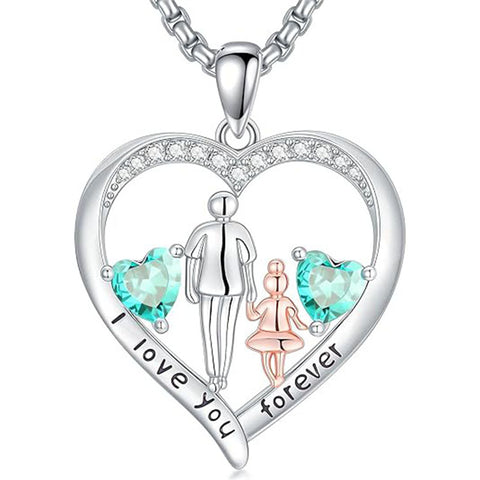 Sterling Silver Birthstone Father-Daughter Pendant Necklace Engraved with I Love You Forever