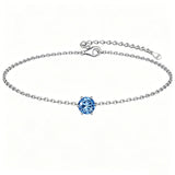 Sterling Silver Simple Dainty Round Heart Birthstone Single Layer Charm Anklet