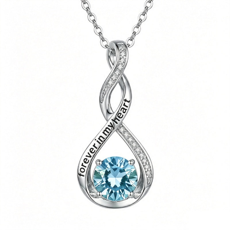 14K Gold Plated 12 Month Birthstone Infinity Twisted Pendant Necklace Mother's Day Christmas Anniversary Birthday Gift