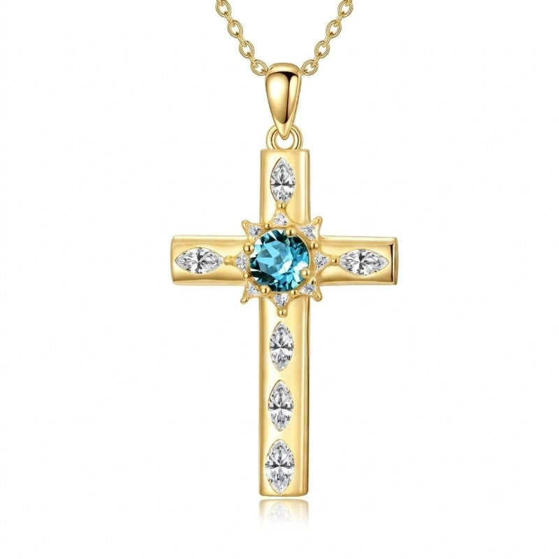 14K Gold Plated Birthstone Infinity  Cross Pendant NecklaceJewelry for Women