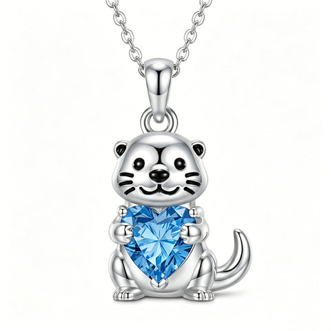 Sterling Silver 12 Month Birthstones Hedgehog Pug Fox Otter Pendant Necklace Gifts for  Birthday, Christmas, Graduation