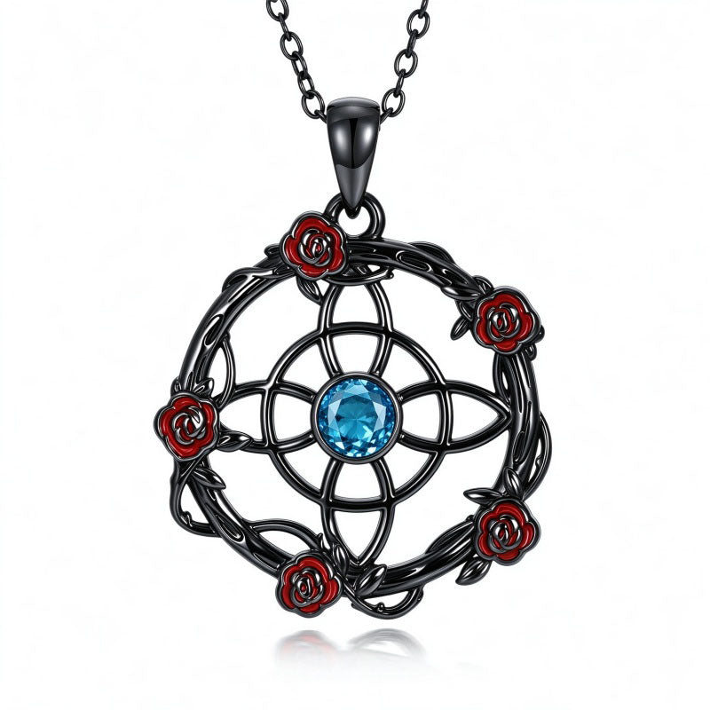 Sterling Silver Black Heart Skeleton Birthstone Necklace With Engraved Halloween Gift