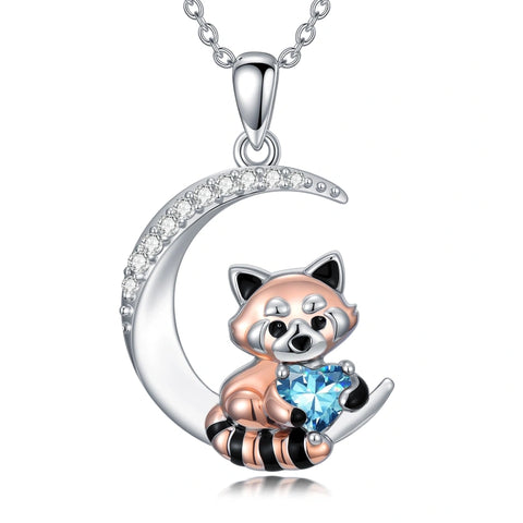 Sterling Silver Birthstone Red Panda Pendant Necklace Animal Jewelry Gifts for Women
