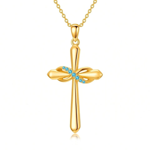 14K Gold Plated Birthstone Infinity  Cross Pendant NecklaceJewelry for Women