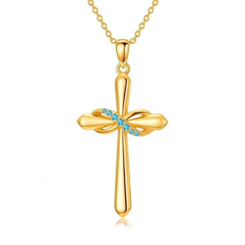 14K Gold Plated Birthstone Infinity  Cross Pendant NecklaceJewelry for Women