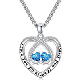 Sterling Silver Double Heart Birthstone Pendant Necklace Engraved with I Love You for Always and Forever