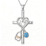 14K Gold Plated  Birthstone Stethoscope Cross Necklace Graduation Gifts for Women RN