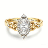 Sterling Silver 10K 14K 18K Gold  Personalized Engraved Moissanite Celtic Knot Wedding Engagement Ring