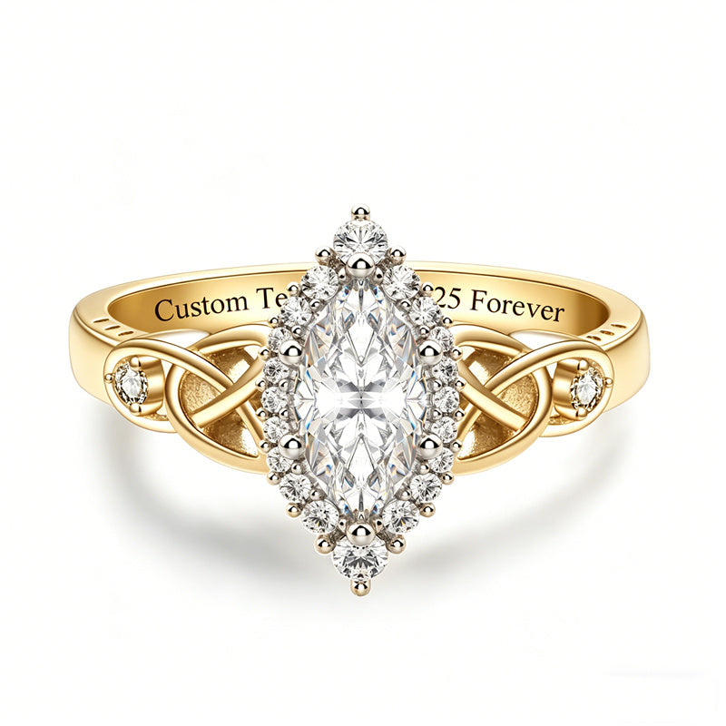 Sterling Silver 10K 14K 18K Gold  Personalized Engraved Moissanite Celtic Knot Wedding Engagement Ring
