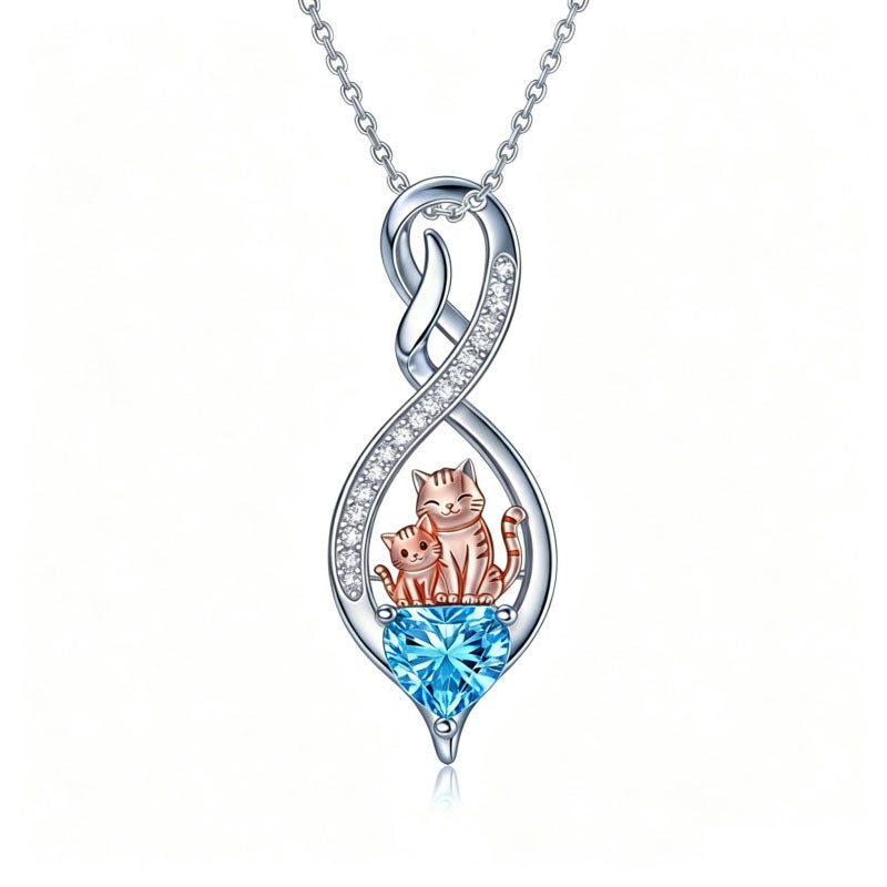 Sterling Silver 12 Month Birthstone Infinity Heart Animal Pendant Necklace Christmas Birthday Jewelry Gift