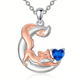 Sterling Silver 12 Month Birthstone Fox Pendant Necklace for Women