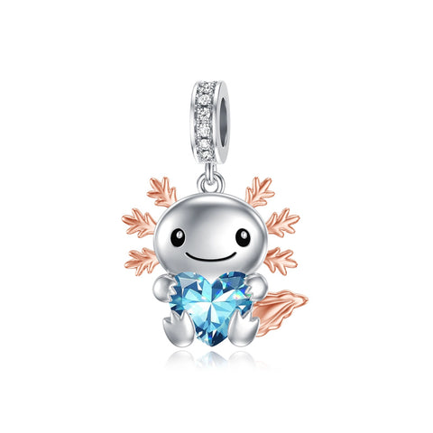 Sterling Silver Birthstone Axolotl  Bead Charm for Axolotl Lovers