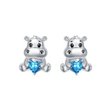 Sterling Silver Birthstone Otter Hippo Stud Earrings