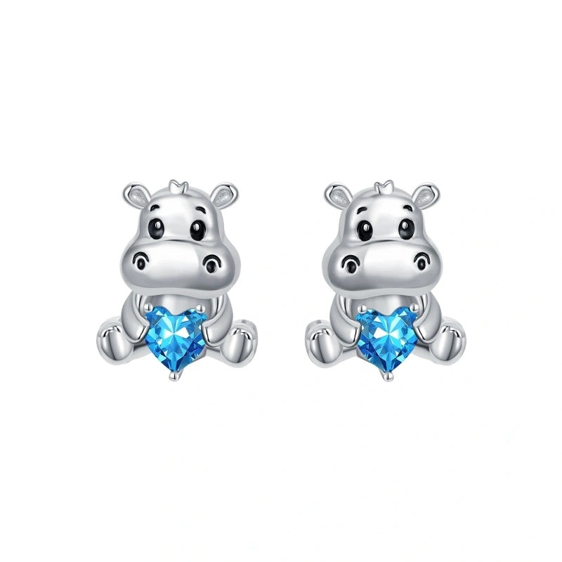 Sterling Silver Birthstone Otter Hippo Stud Earrings