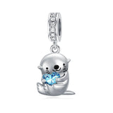 Sterling Silver Birthstone Otter Bead Charm for  Otter Lovers