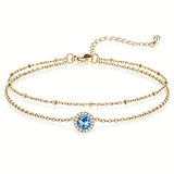 Sterling Silver Birthstone Double Layer Anklet for Beach Weddings, Summer Vacations & Pool Parties