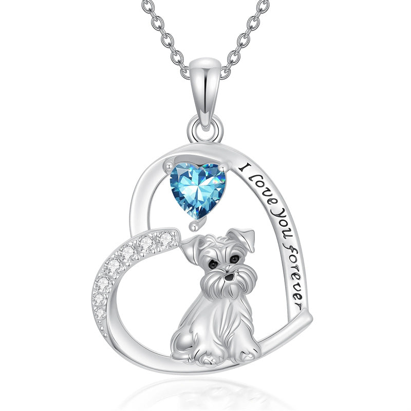 Sterling Silver 12 Month Birthstone Schnauzer Chihuahua Pitbull Pug Pendant Necklace for Women