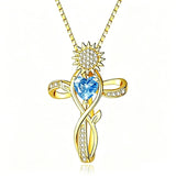 14K  Gold Plated 12 Color Birthstone Sunflower Cross Pendant  Necklace for Women Faith Cross Jewelry