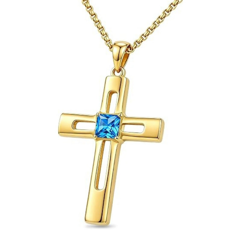 14K Gold Plated Birthstone Cross Pendant Necklace for Women  Anniversary Christmas Birthday Gift