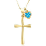 14K Gold  Plated Birthstone Cross Faith Necklace for Women