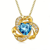 10K 14K 18K Gold 12 Months Birthstones  Love Knot Pendant Necklace