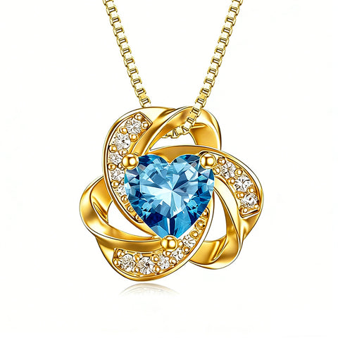 10K 14K 18K Gold 12 Months Birthstones  Love Knot Pendant Necklace