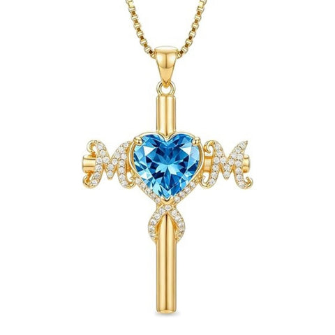 14K Gold Plated  Birthstone Cross Necklace  Pendant Necklace Mother's Day Birthday Gifts for Women