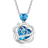 Sterling Silver Thornless Pulse Heart Birthstone  Rose Pendant Necklace
