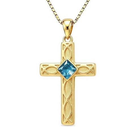 14K Gold Plated Birthstone Cross Pendant Necklace for Women  Anniversary Christmas Birthday Gift