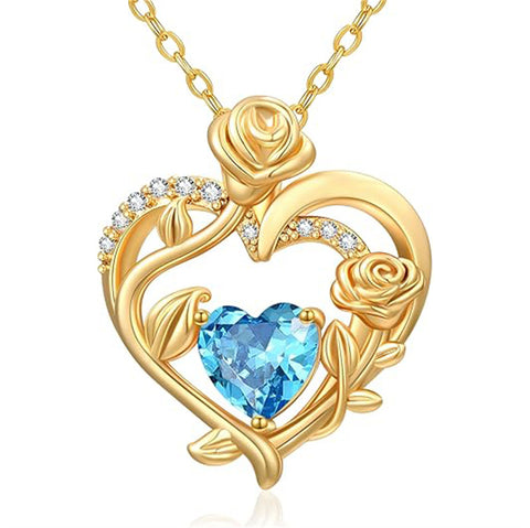 Sterling Silver Birthstone Rose Necklace for Women